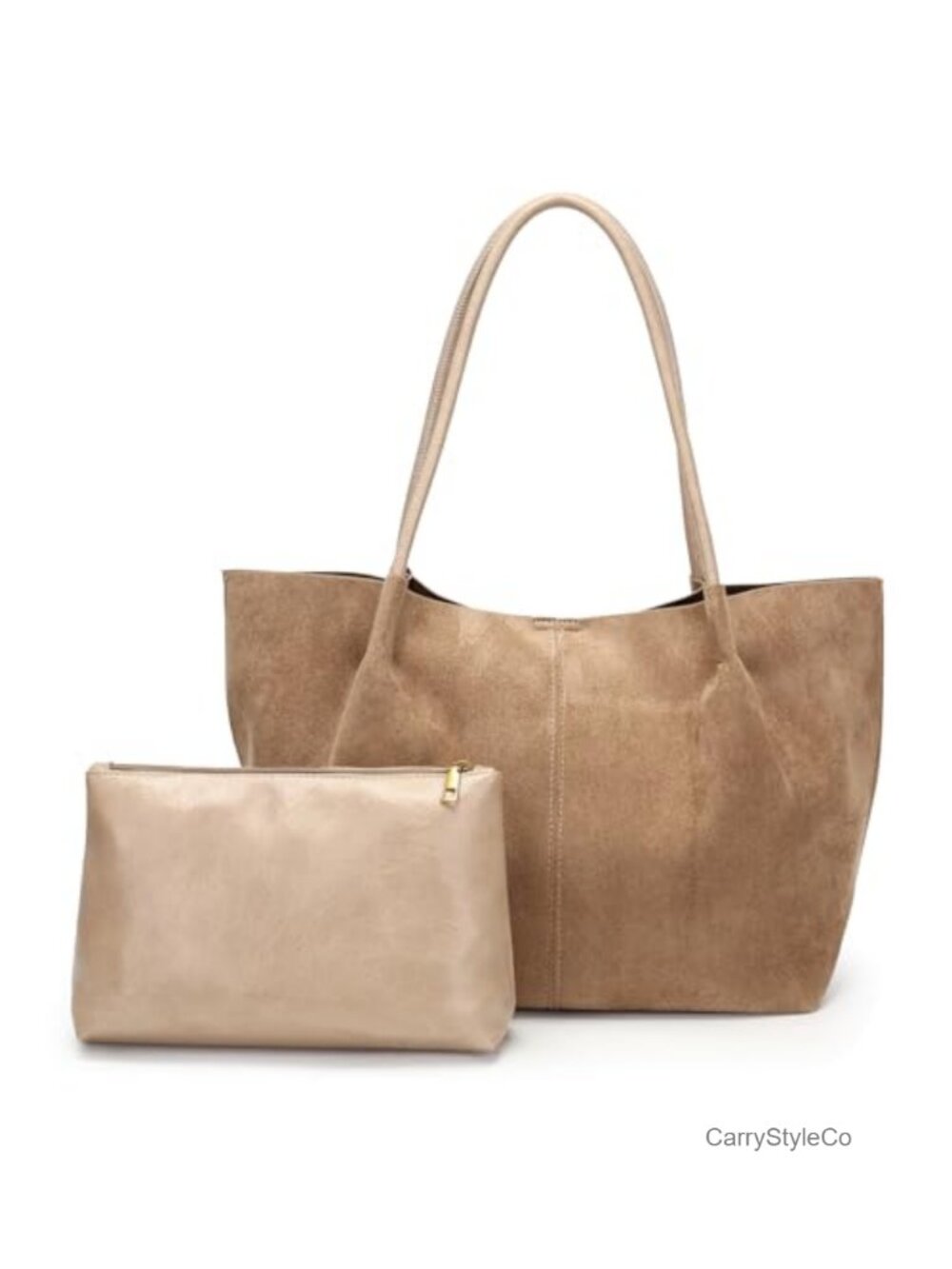 Faux Suede Tote Bag with Clutch Purse for Work and Travel